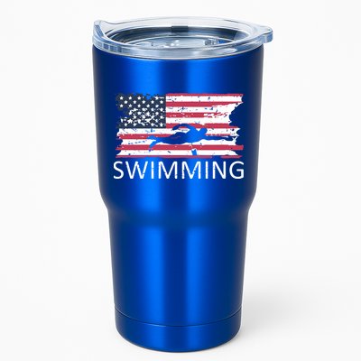 Usa Swimming Gift Distressed Us Flag Swimming Hoody Tumbler