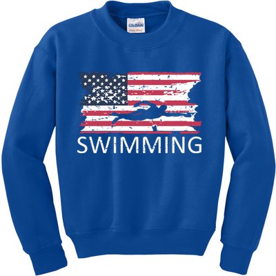 Usa Swimming Gift Distressed Us Flag Swimming Hoody Kids Sweatshirt