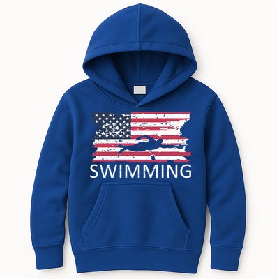 Usa Swimming Gift Distressed Us Flag Swimming Hoody Kids Hoodie