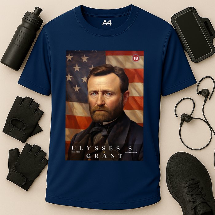 Ulysses S. Grant 18th President Of The United States Portrait Cooling Performance Crew T-Shirt
