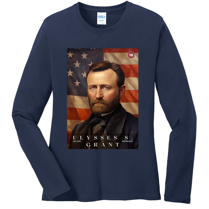 Ulysses S. Grant 18th President Of The United States Portrait Ladies Long Sleeve Shirt