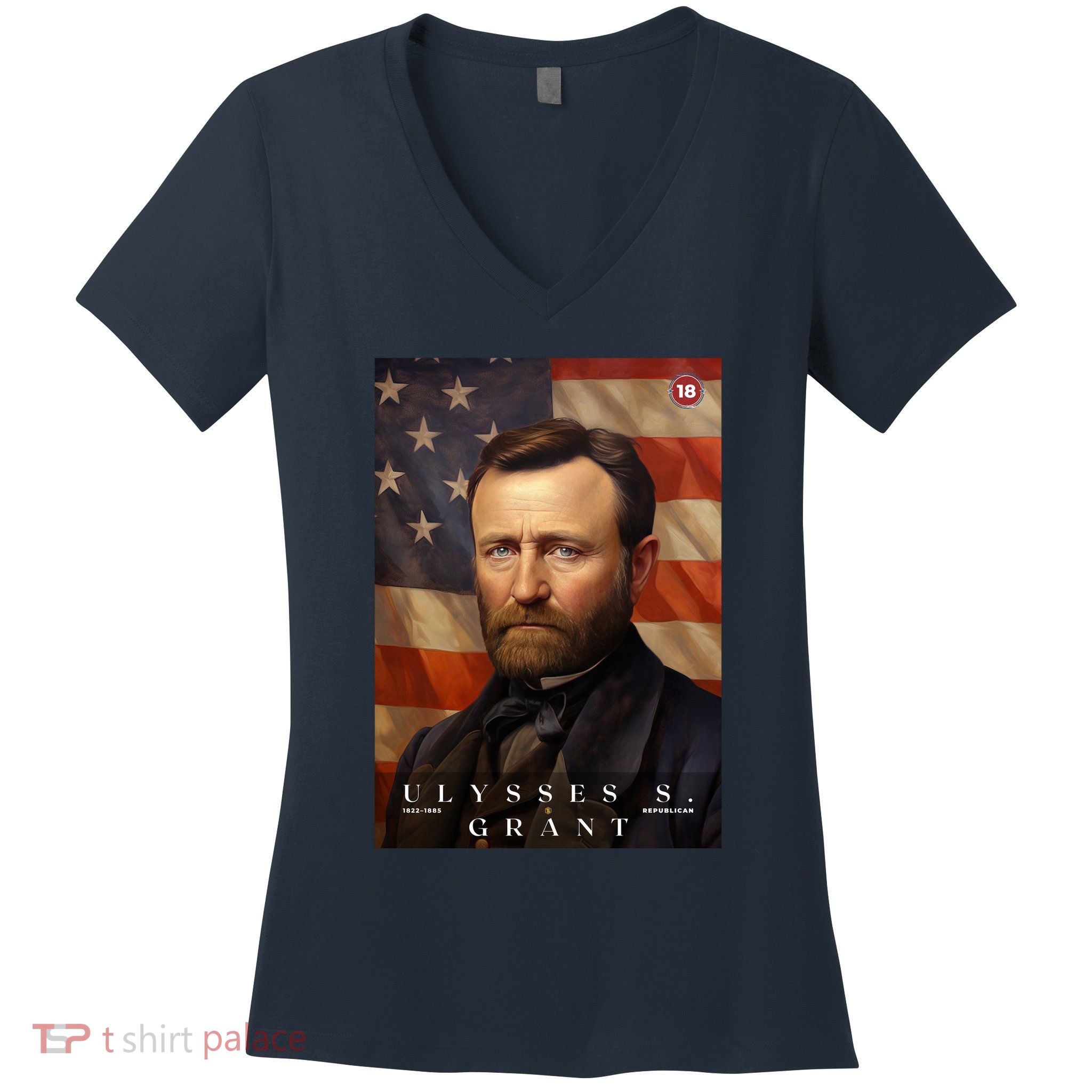 Ulysses S. Grant 18th President Of The United States Portrait Women's V-Neck T-Shirt