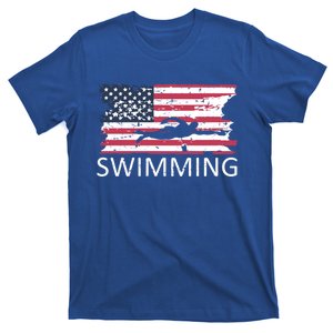 Usa Swimming Gift Distressed Us Flag Swimming Hoody Gift T-Shirt