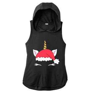 Unicorn Santa Hacute Gift Funny Christmas Gift Ladies PosiCharge Tri-Blend Wicking Draft Hoodie Tank