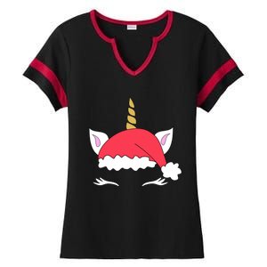 Unicorn Santa Hacute Gift Funny Christmas Gift Ladies Halftime Notch Neck Tee