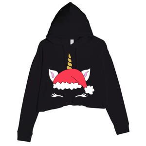 Unicorn Santa Hacute Gift Funny Christmas Gift Crop Fleece Hoodie