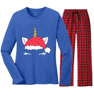 Unicorn Santa Hacute Gift Funny Christmas Gift Women's Long Sleeve Flannel Pajama Set 