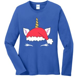 Unicorn Santa Hacute Gift Funny Christmas Gift Ladies Long Sleeve Shirt