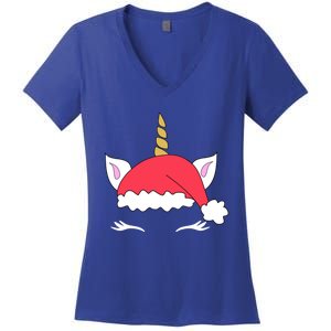 Unicorn Santa Hacute Gift Funny Christmas Gift Women's V-Neck T-Shirt