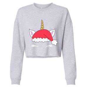 Unicorn Santa Hacute Gift Funny Christmas Gift Cropped Pullover Crew