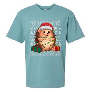 Ugly Santa Hat Hedgehog Christmas Xmas Sweater Style Sueded Cloud Jersey T-Shirt