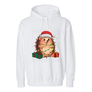 Ugly Santa Hat Hedgehog Christmas Xmas Sweater Style Garment-Dyed Fleece Hoodie