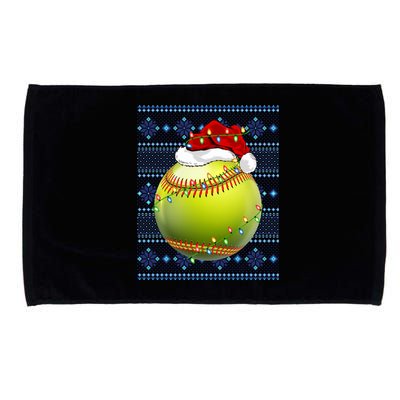 Ugly Sweater Holiday Xmas Lights Softball Santa Christmas Gift Microfiber Hand Towel