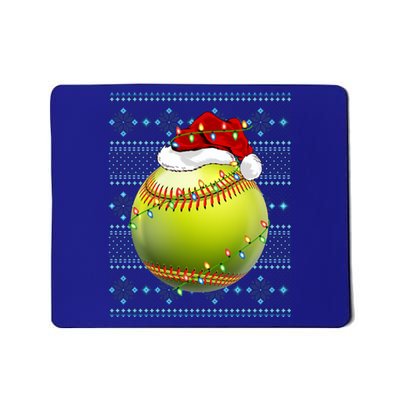 Ugly Sweater Holiday Xmas Lights Softball Santa Christmas Gift Mousepad