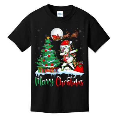 Unicorn Santa Hat Christmas Tree Merry Christmas Unicorn Kids T-Shirt