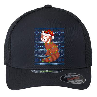 Ugly Sweater Holiday Xmas Lights Red Panda Christmas Gift Flexfit Unipanel Trucker Cap
