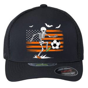 United States Halloween Skeleton Soccer American Flag Futbol Flexfit Unipanel Trucker Cap