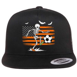 United States Halloween Skeleton Soccer American Flag Futbol Flat Bill Trucker Hat