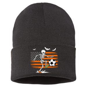 United States Halloween Skeleton Soccer American Flag Futbol Sustainable Knit Beanie