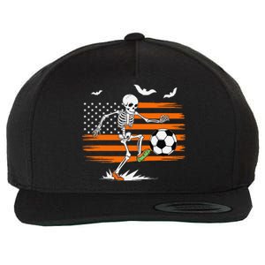 United States Halloween Skeleton Soccer American Flag Futbol Wool Snapback Cap