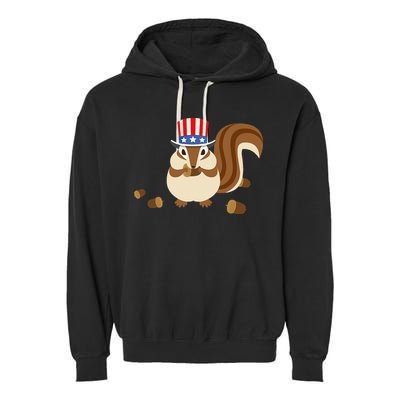 Uncle Sam Hat Art Funny 4th of July Patriotic Chipmunk Garment-Dyed Fleece Hoodie