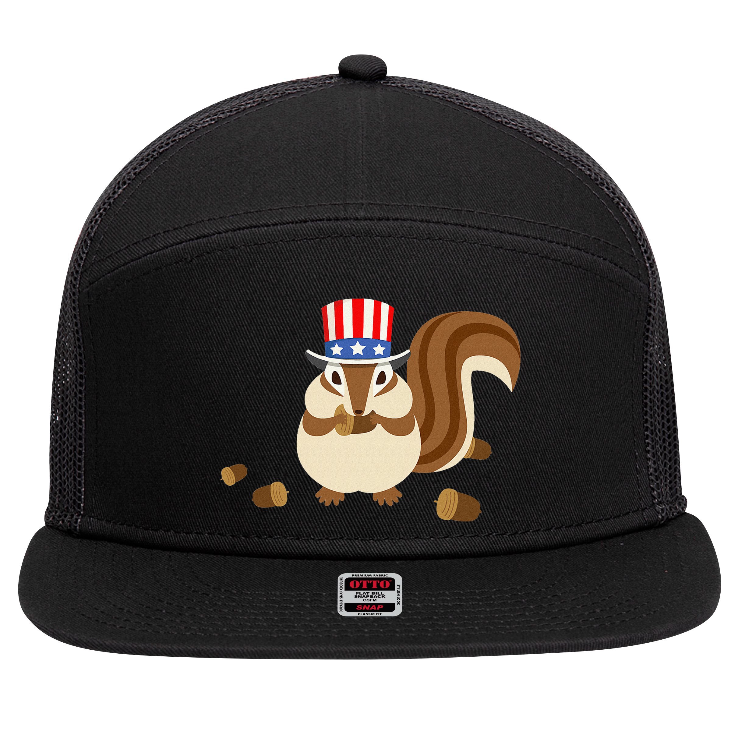 Uncle Sam Hat Art Funny 4th of July Patriotic Chipmunk 7 Panel Mesh Trucker Snapback Hat