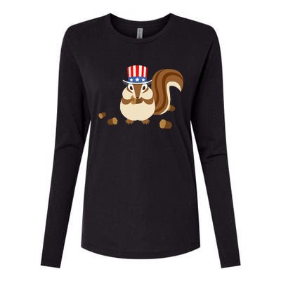 Uncle Sam Hat Art Funny 4th of July Patriotic Chipmunk Womens Cotton Relaxed Long Sleeve T-Shirt