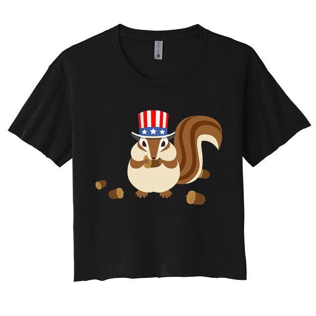Uncle Sam Hat Art Funny 4th of July Patriotic Chipmunk Crop Top