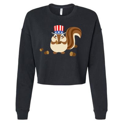 Uncle Sam Hat Art Funny 4th of July Patriotic Chipmunk Cropped Pullover Crew