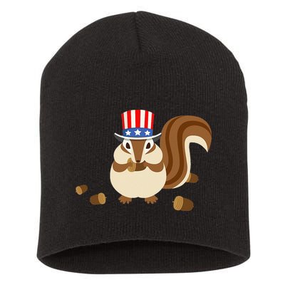 Uncle Sam Hat Art Funny 4th of July Patriotic Chipmunk Short Acrylic Beanie