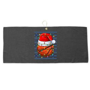 Ugly Sweater Holiday Xmas Santa Lights Basketball Christmas Gift Large Microfiber Waffle Golf Towel