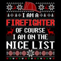 Ugly Sweater I'm A Fire Fighter Of Course On Nice List Xmas Gift 7-Panel Snapback Hat