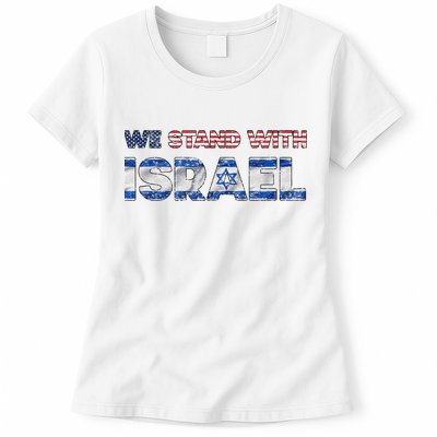 Usa Support Israel We Stand With Israel Idf American Flag Womens T-Shirt