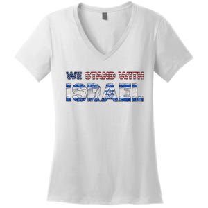 Usa Support Israel We Stand With Israel Idf American Flag Women's V-Neck T-Shirt