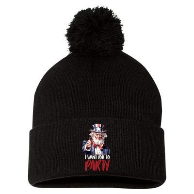 Uncle Sam I Want You To Party Pom Pom 12in Knit Beanie