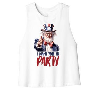 Uncle Sam I Want You To Party Women's Racerback Cropped Tank