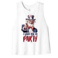 Uncle Sam I Want You To Party Women's Racerback Cropped Tank