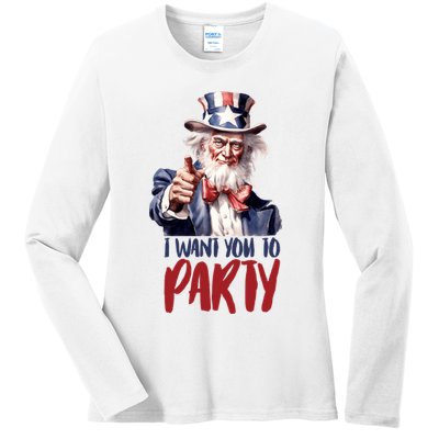 Uncle Sam I Want You To Party Ladies Long Sleeve Shirt