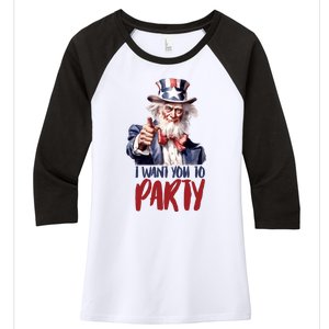 Uncle Sam I Want You To Party Women's Tri-Blend 3/4-Sleeve Raglan Shirt