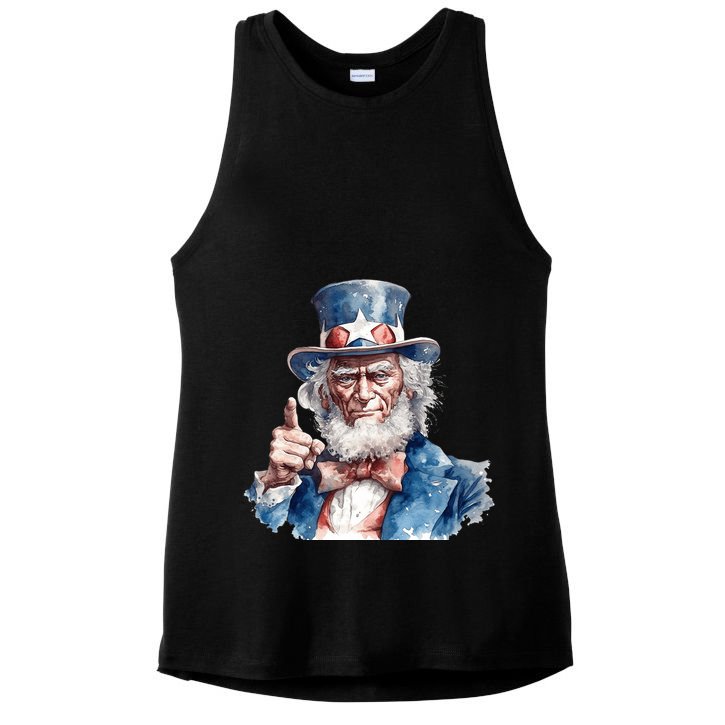 Uncle Sam I Want You Independence Day Ladies PosiCharge Tri-Blend Wicking Tank