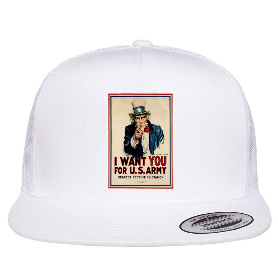 Uncle Sam I Want You World War 2 Flat Bill Trucker Hat