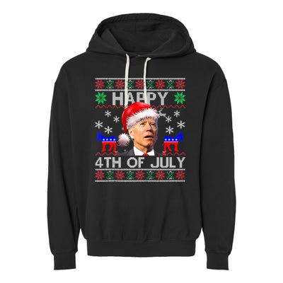 Ugly Santa Joe Biden Happy 4th Of July Christmas Garment-Dyed Fleece Hoodie