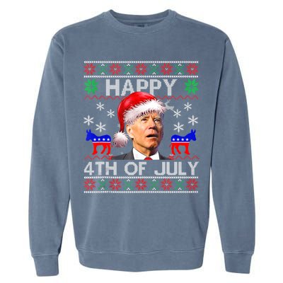 Ugly Santa Joe Biden Happy 4th Of July Christmas Garment-Dyed Sweatshirt