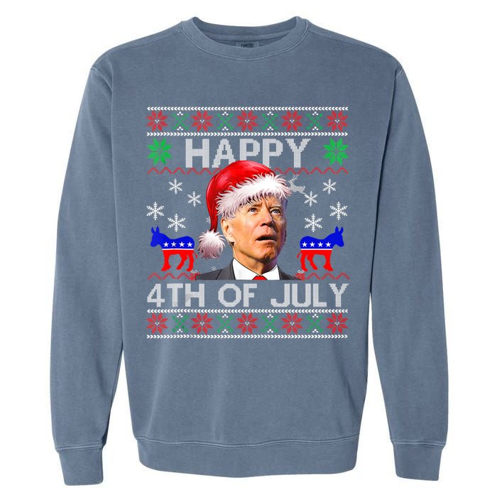 Ugly Santa Joe Biden Happy 4th Of July Christmas Garment-Dyed Sweatshirt