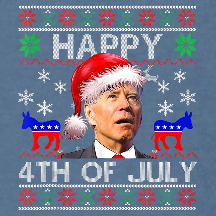 Ugly Santa Joe Biden Happy 4th Of July Christmas Garment-Dyed Sweatshirt