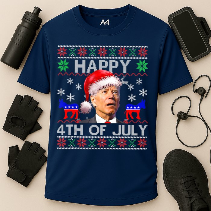 Ugly Santa Joe Biden Happy 4th Of July Christmas Cooling Performance Crew T-Shirt