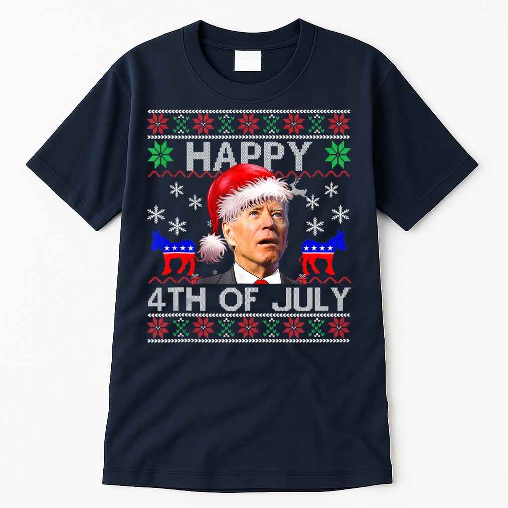 Ugly Santa Joe Biden Happy 4th Of July Christmas Tall T-Shirt