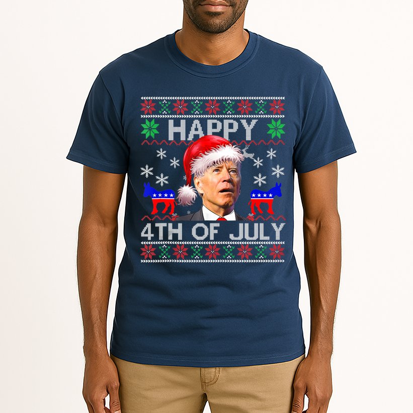 Ugly Santa Joe Biden Happy 4th Of July Christmas Tall T-Shirt