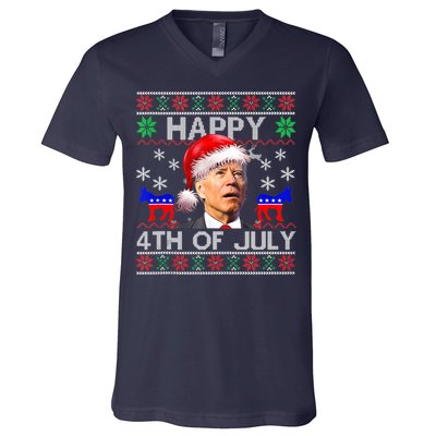 Ugly Santa Joe Biden Happy 4th Of July Christmas V-Neck T-Shirt