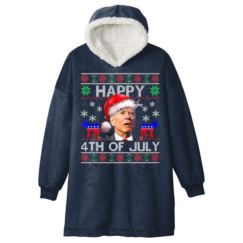 Ugly Santa Joe Biden Happy 4th Of July Christmas Hooded Wearable Blanket